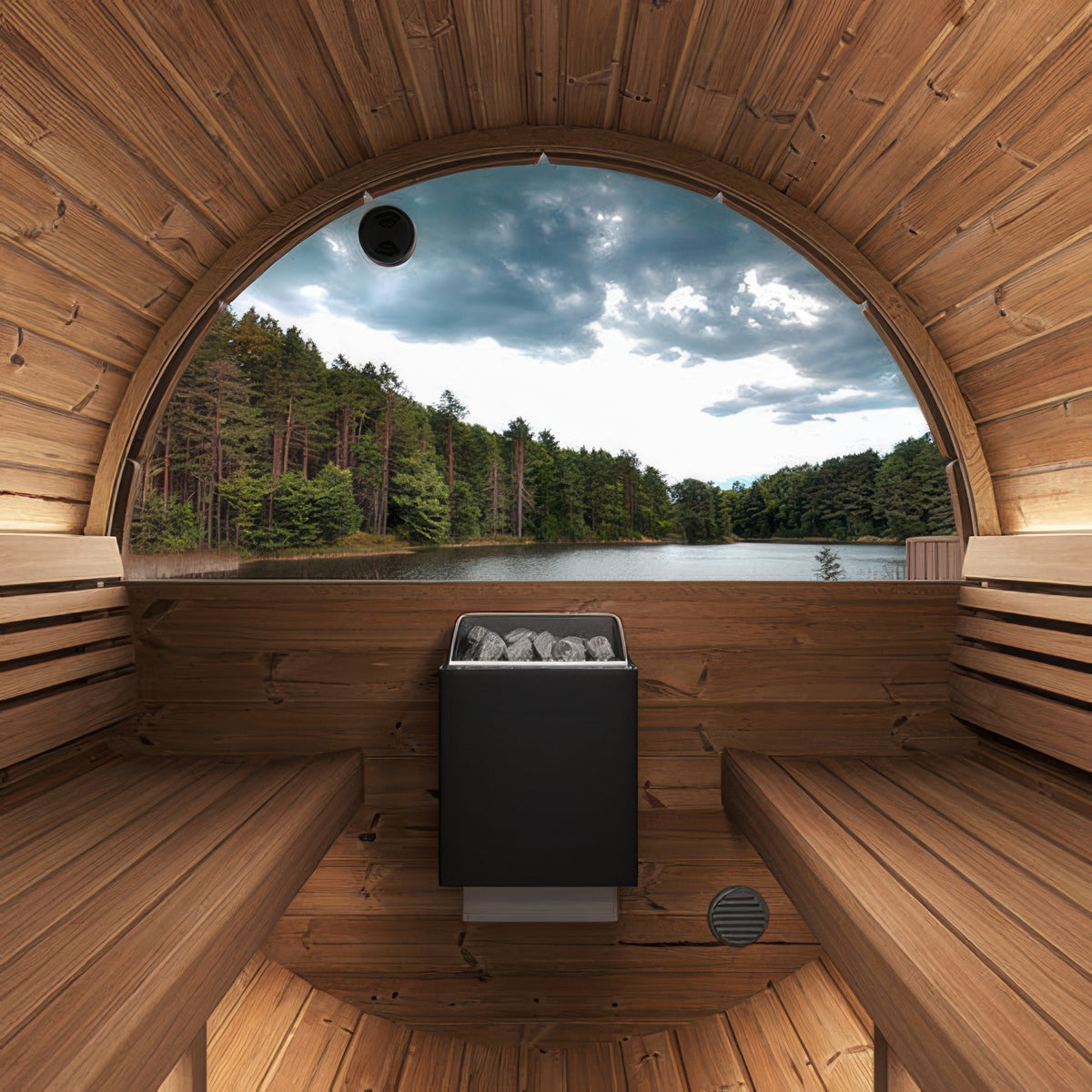 SaunaLife Model E6WB Ergo Series Outdoor Sauna Barrel Kit in black, view 6