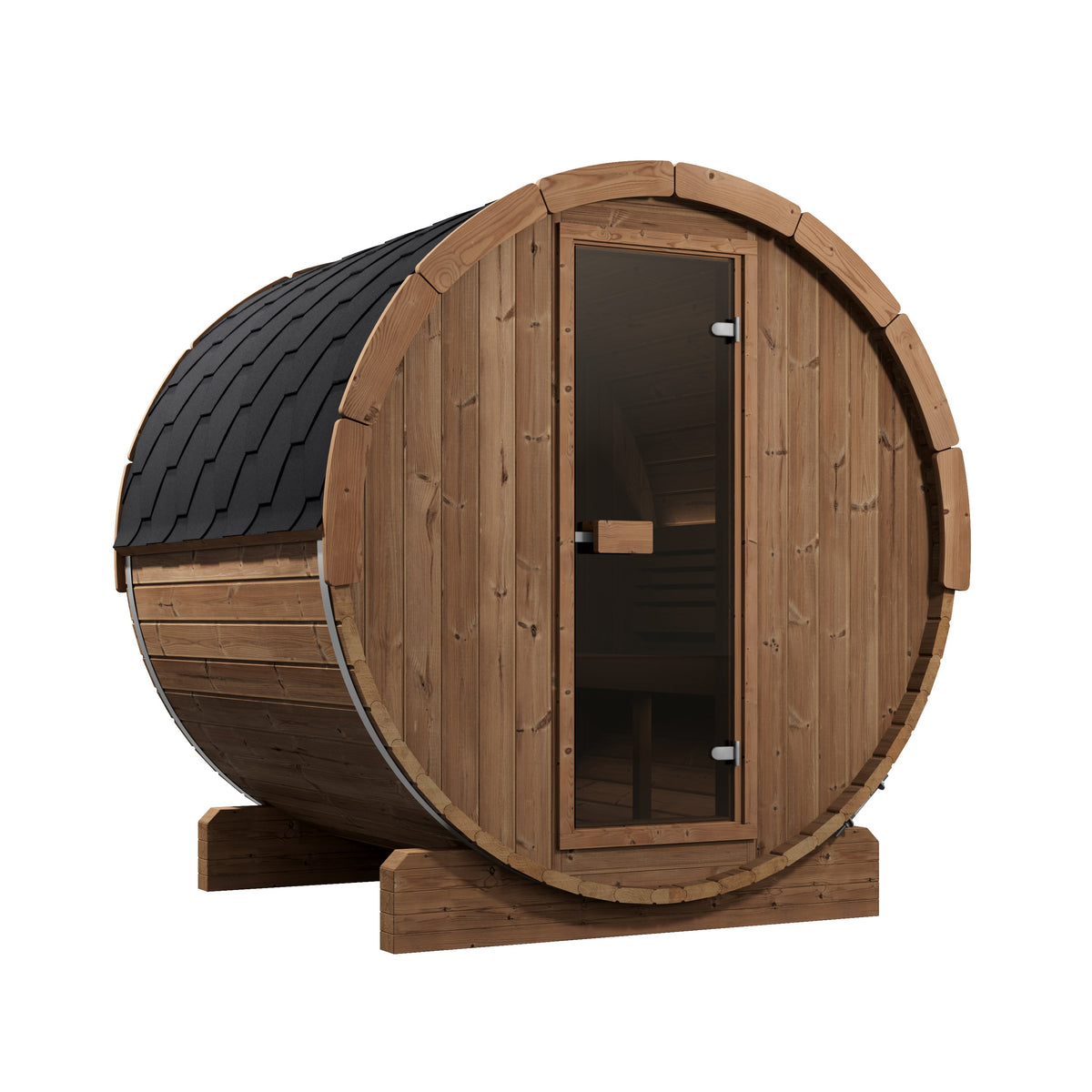 SaunaLife Ergo E7 Barrel Sauna - exterior front angle