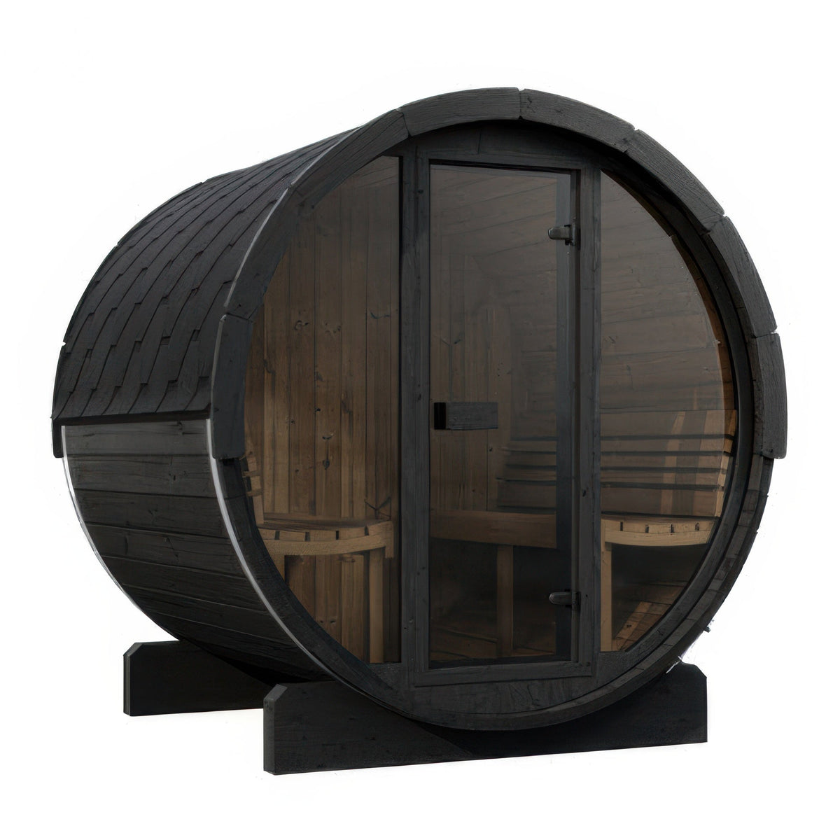 SaunaLife Model E7GB Ergo Series Outdoor Sauna Barrel Kit in black, view 1
