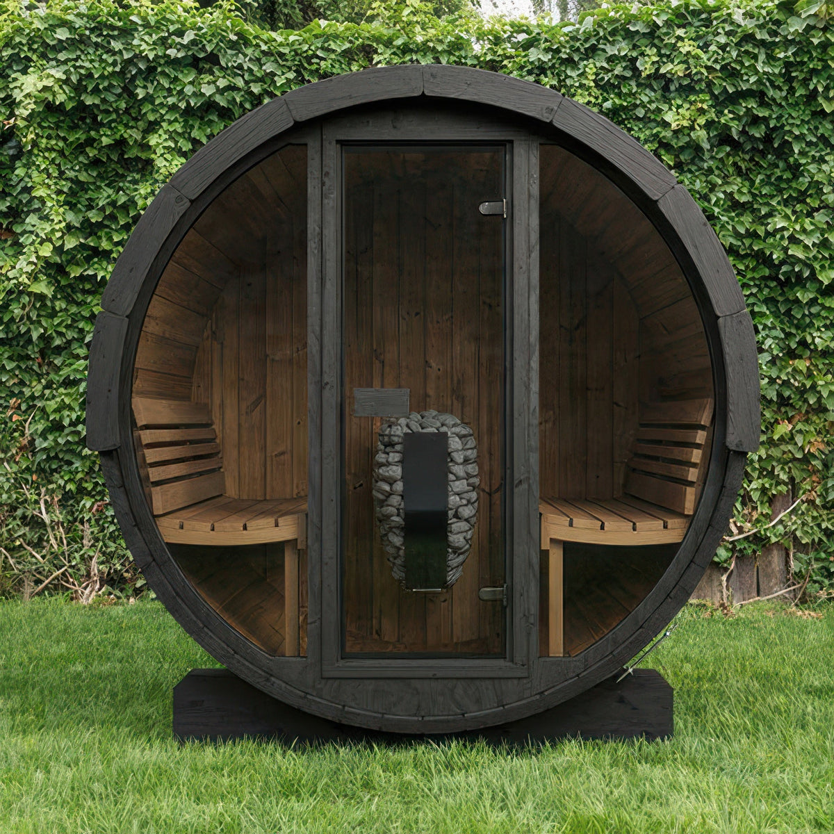 SaunaLife Model E7GB Ergo Series Outdoor Sauna Barrel Kit in black, view 2