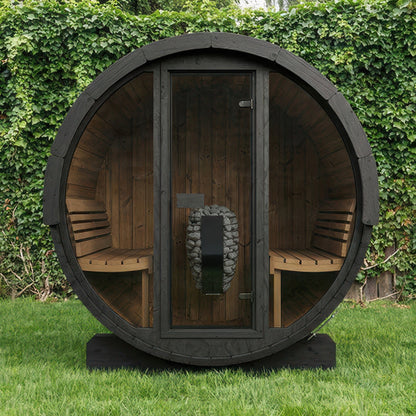 SaunaLife Model E7GB Ergo Series Outdoor Sauna Barrel Kit in black, view 2