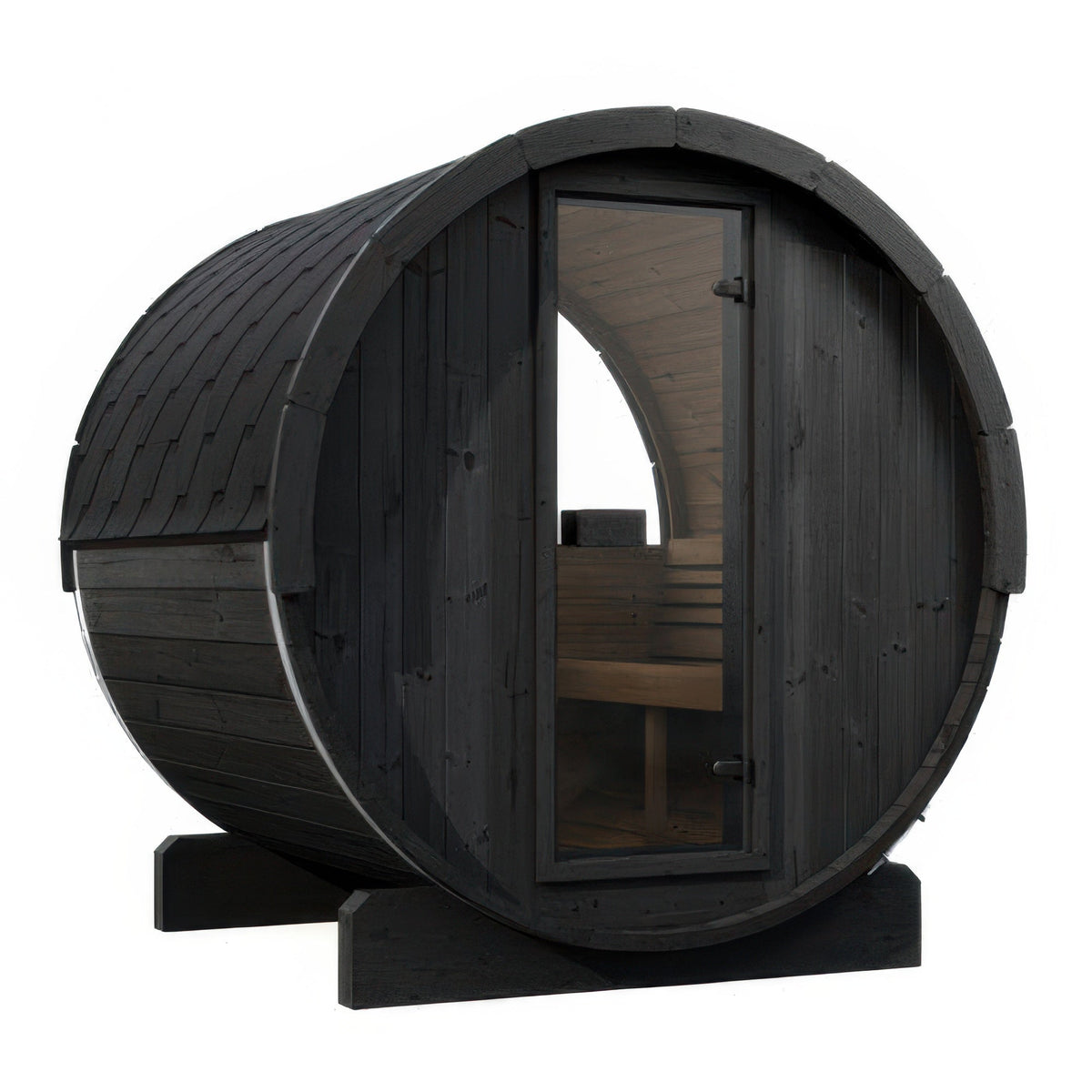 SaunaLife Model E7WB Ergo Series Outdoor Sauna Barrel Kit in black, view 1
