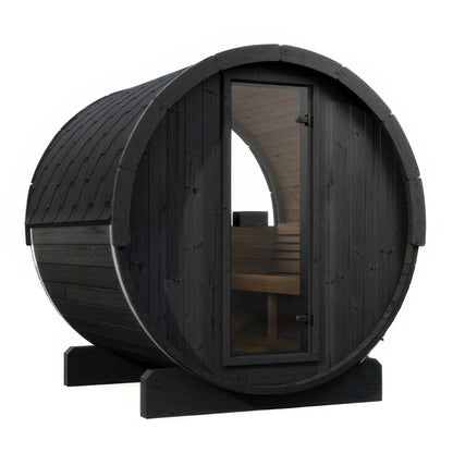SaunaLife Model E7WB Ergo Series Outdoor Sauna Barrel Kit in black, view 1