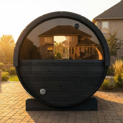 SaunaLife Model E7WB Ergo Series Outdoor Sauna Barrel Kit in black, view 2