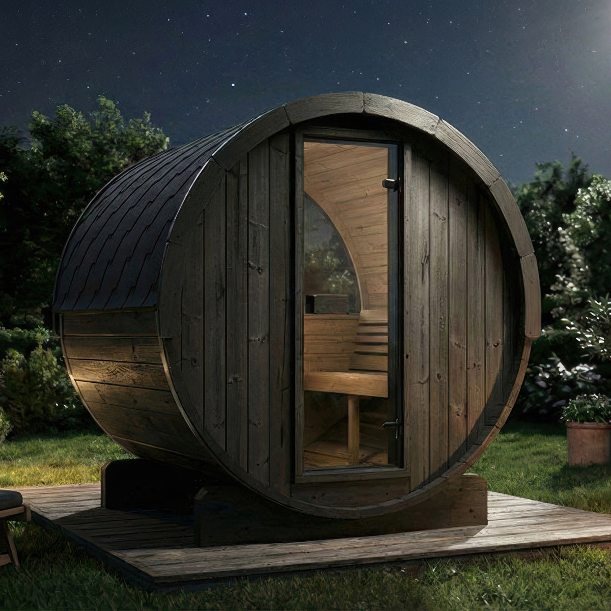 SaunaLife Model E7WB Ergo Series Outdoor Sauna Barrel Kit in black, view 7