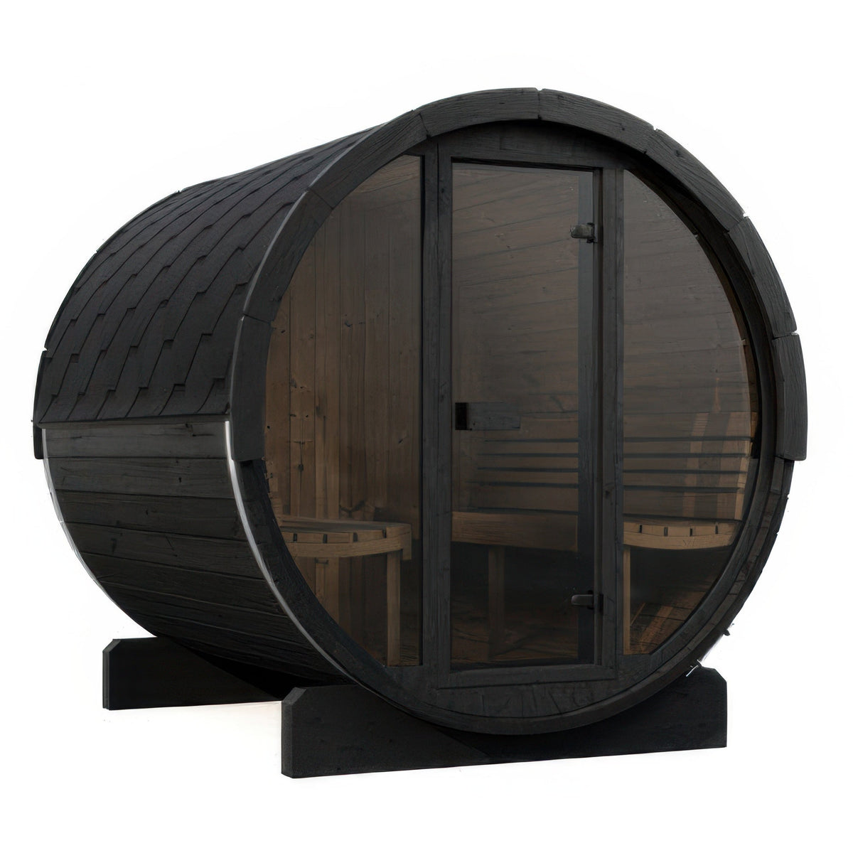 SaunaLife Model E8GB Ergo Series Outdoor Sauna Barrel Kit in black, view 1