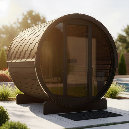 SaunaLife Model E8GB Ergo Series Outdoor Sauna Barrel Kit in black, view 2