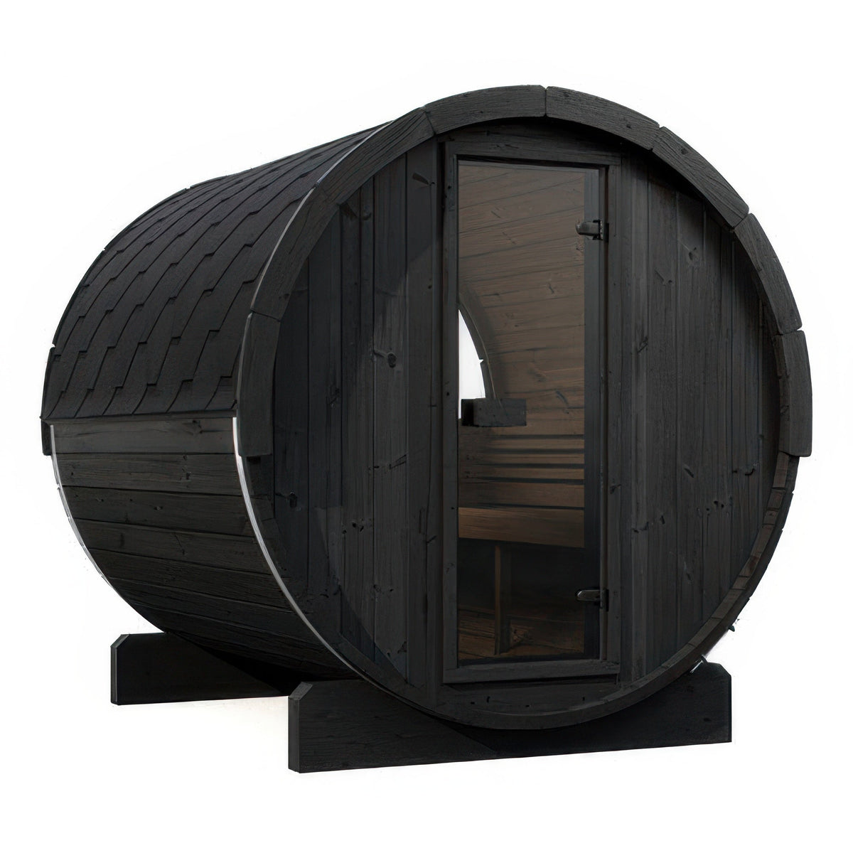SaunaLife Model E8WB Ergo Series Outdoor Sauna Barrel Kit in black, view 1