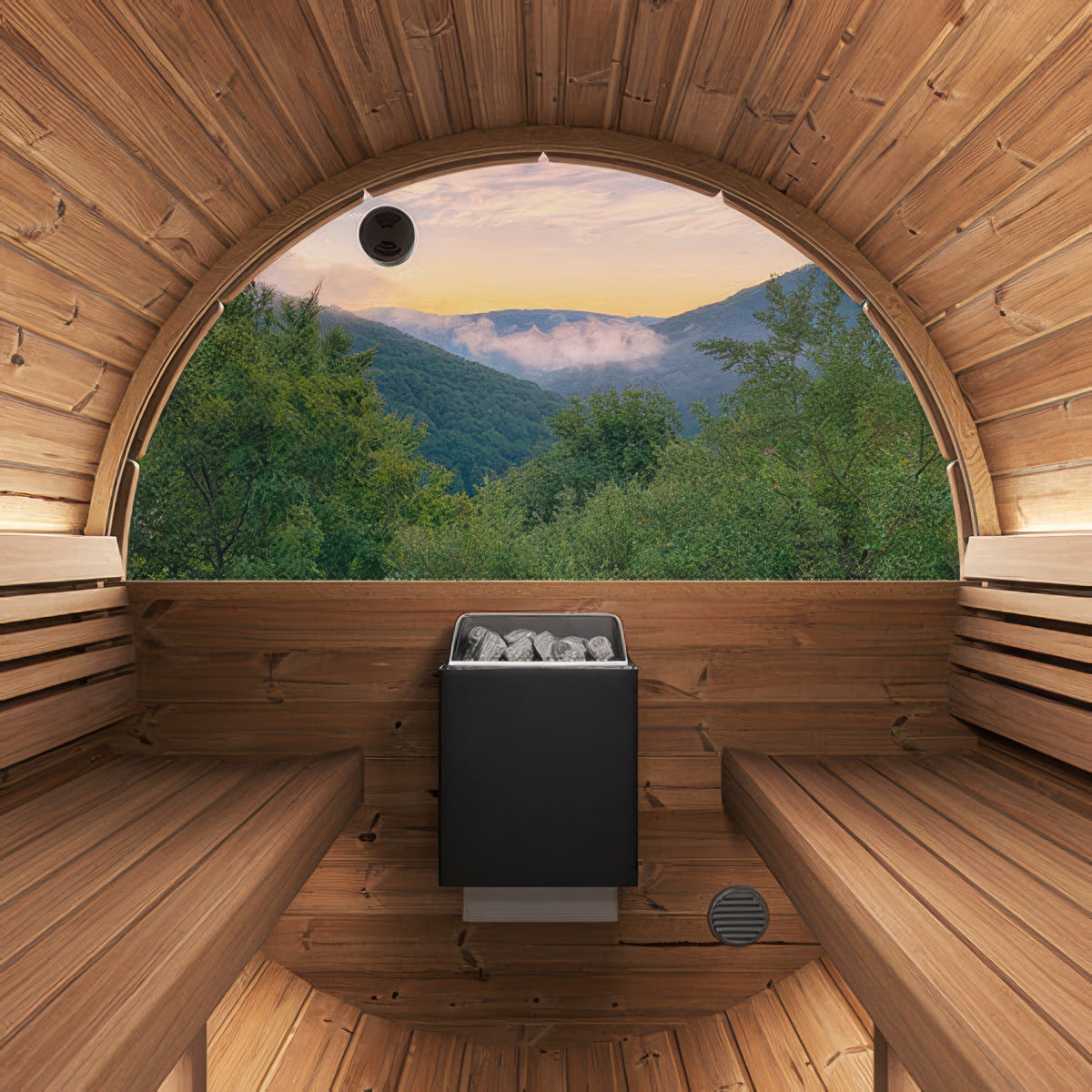 SaunaLife Model E8WB Ergo Series Outdoor Sauna Barrel Kit in black, view 6
