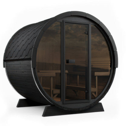 SaunaLife Model EE8GB Ergo Elegance Series Outdoor Sauna Barrel Kit in black, view 1