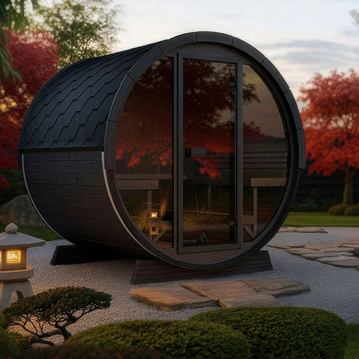 SaunaLife Model EE8GB Ergo Elegance Series Outdoor Sauna Barrel Kit in black, view 6