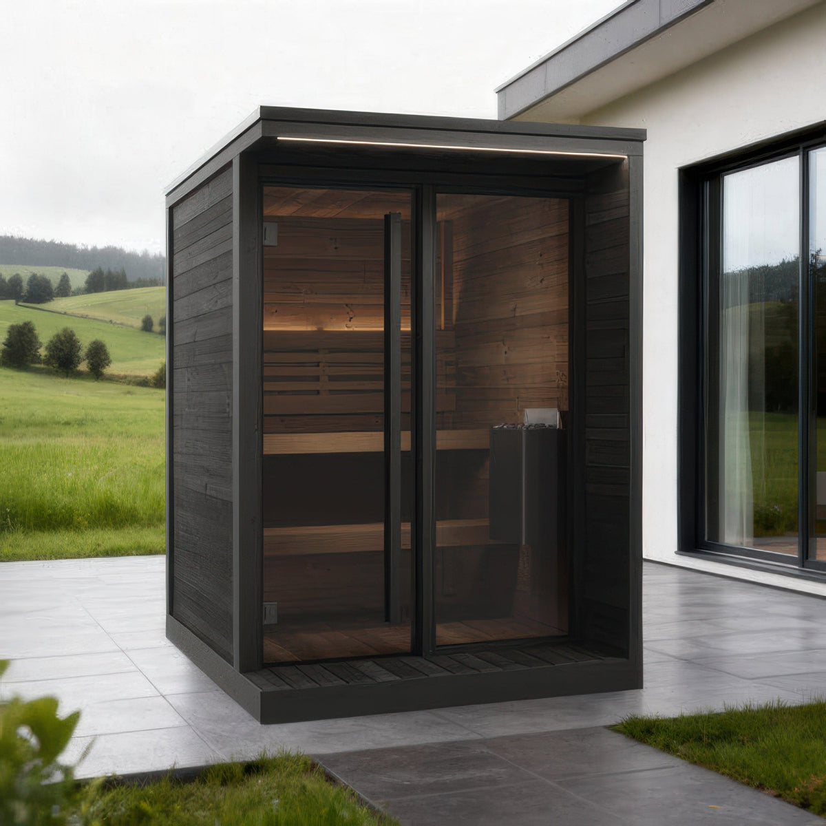 SaunaLife Model GL4B Garden Luxury Series Outdoor Home Sauna Kit in black, view 2