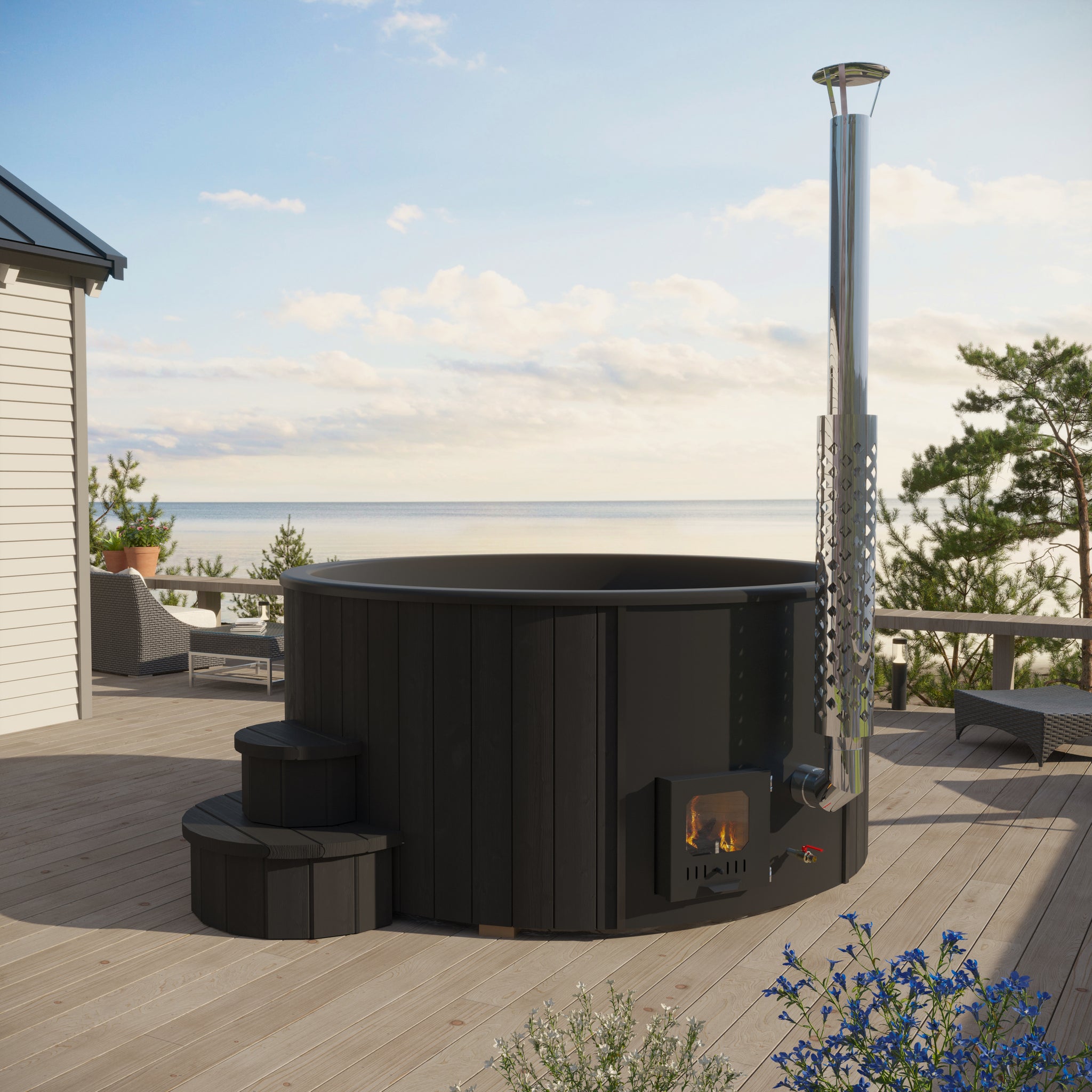 SaunaLife Model S4B - Soak Series Home Wood-Burning Hot Tub, Black, Up to 6 Persons — view 2