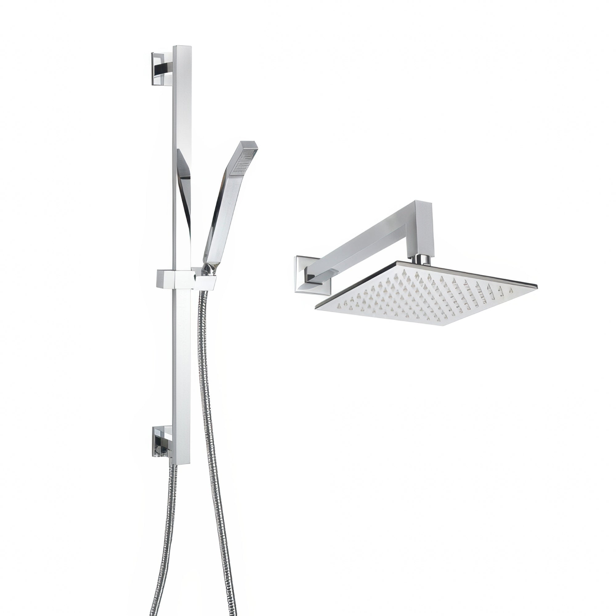 ThermaSol Square Essential Shower Package - Shower Package w/ Rain Canopy, Wall Shower Arm and Hand Shower, Square