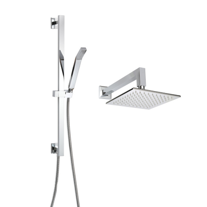 ThermaSol Square Essential Shower Package - Shower Package w/ Rain Canopy, Wall Shower Arm and Hand Shower, Square