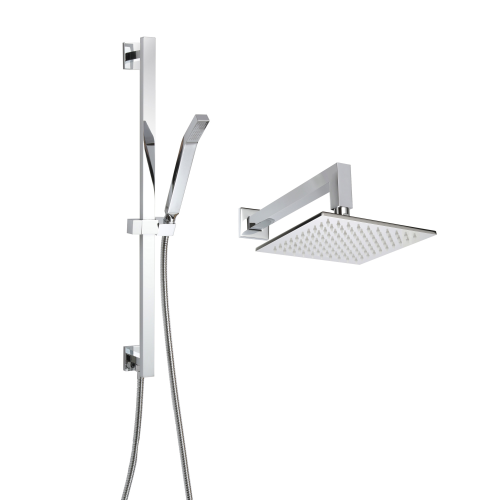 ThermaSol Square Essential Shower Package - Shower Package w/ Rain Canopy, Wall Shower Arm and Hand Shower, Square