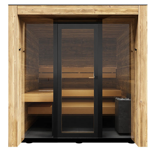 ThermaSol Fortis Sauna Cabin - Fully Assembled Outdoor Sauna, Tinted Glass Front with Eave, Up to 4 Persons