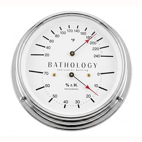 Bathology PreciseTemp 420 - Commercial Sauna Room Thermometer & Hygrometer, Chrome, Round, 5-7/8"