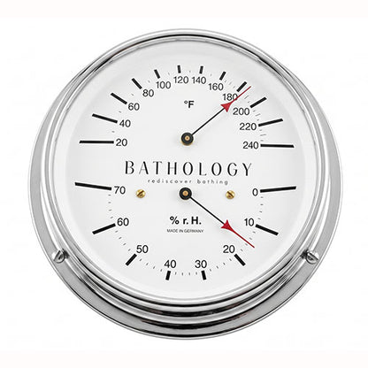 Bathology PreciseTemp 420 - Commercial Sauna Room Thermometer & Hygrometer, Chrome, Round, 5-7/8"
