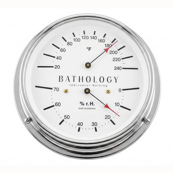 Bathology PreciseTemp 420 - Commercial Sauna Room Thermometer & Hygrometer, Chrome, Round, 5-7/8"