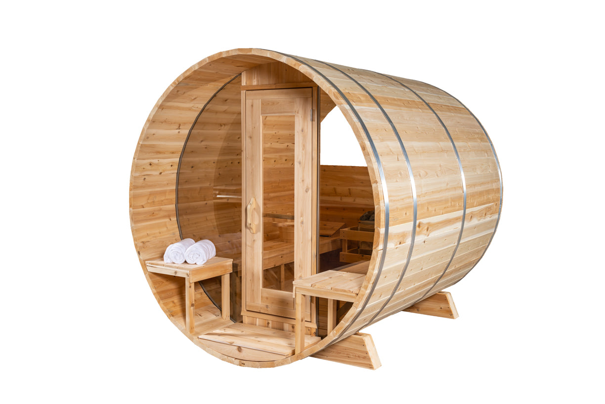 Canadian Timber Serenity MP 4-6 Person Barrel Sauna with Porch — view 2