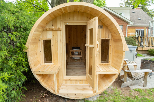 Canadian Timber Tranquility MP 6-8 Person Barrel Sauna with Porch — view 1