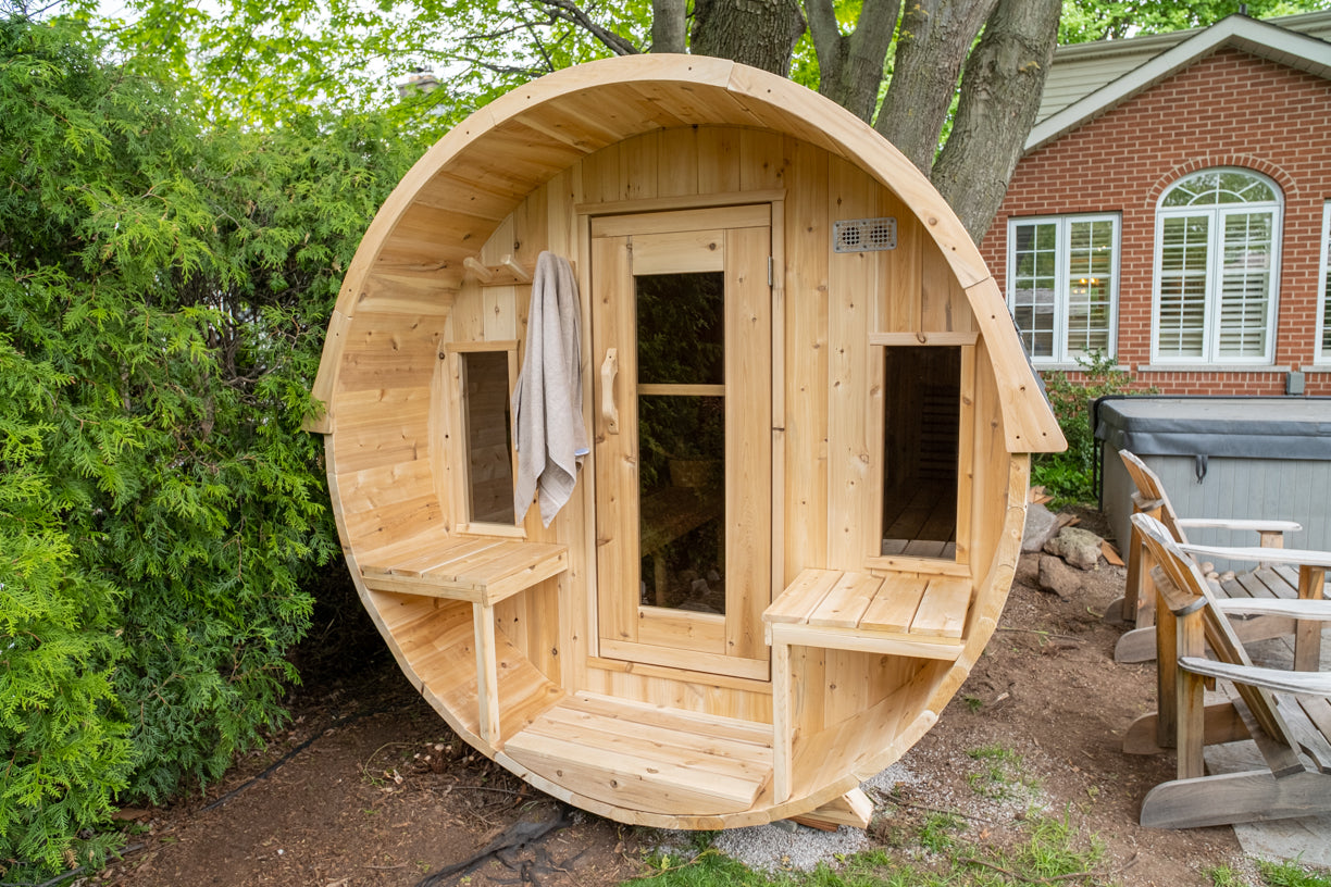 Canadian Timber Tranquility MP 6-8 Person Barrel Sauna with Porch — view 2