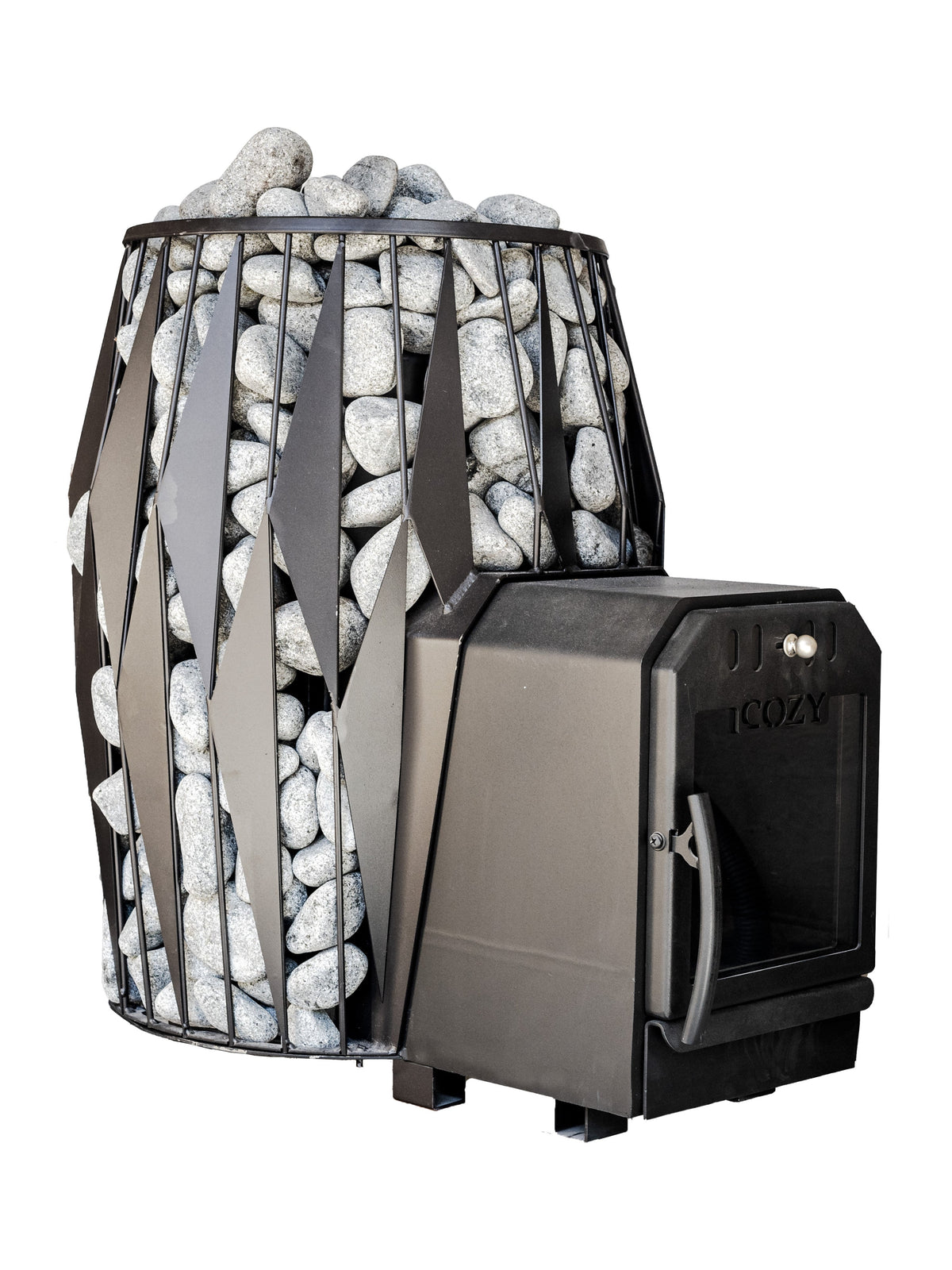 Cozy Heat OG 18kW through-wall wood-burning sauna stove installed