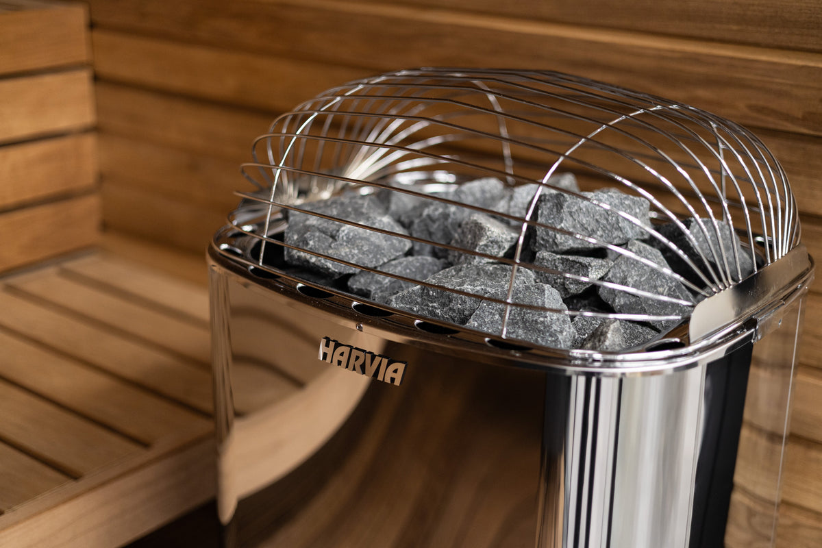Harvia Club Series sauna heater top of unit with logo