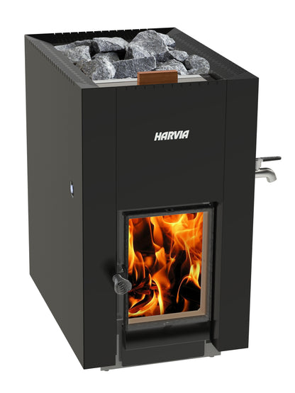 Harvia Linear 22 GreenFlame ES wood-burning sauna stove with water tank