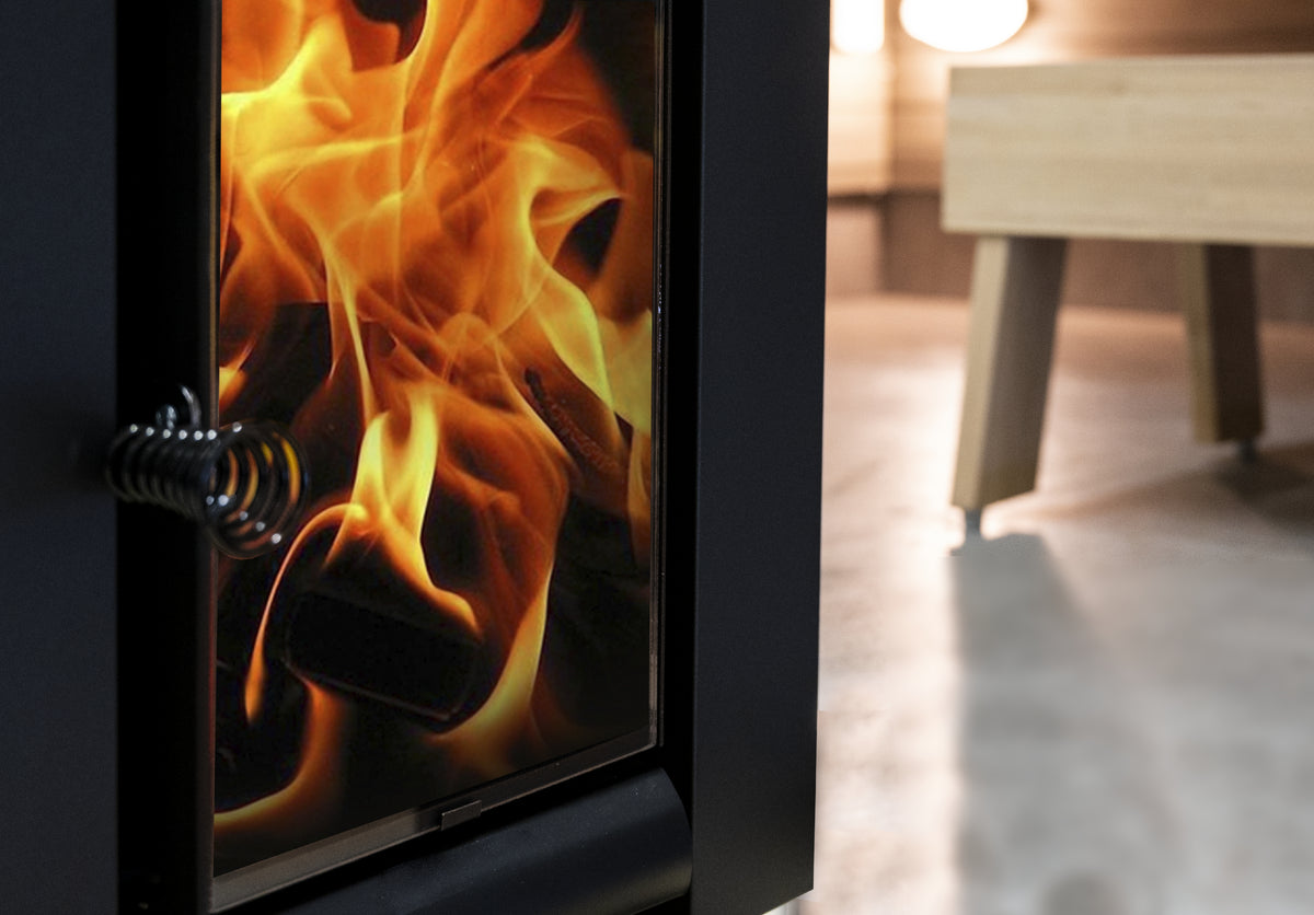 Harvia Linear 22 GreenFlame ES glass door detail