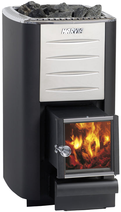 Harvia M-Series wood-burning sauna stove with exterior feed