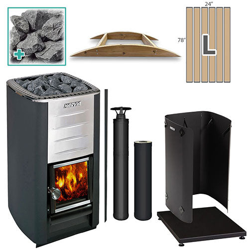 Harvia M3 BK LG FLK Pkg - Wood-Burning Sauna Stove Package, 16.5kW