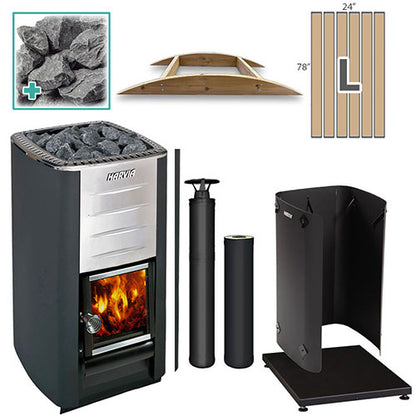 Harvia M3 BK LG FLK Pkg - Wood-Burning Sauna Stove Package, 16.5kW
