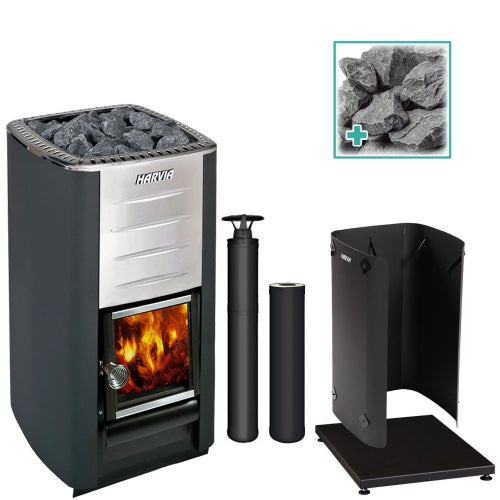 Harvia M3 BK Pkg - Wood-Burning Sauna Stove Package, 16.5kW