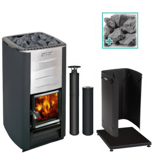 Harvia M3 BK Pkg - Wood-Burning Sauna Stove Package, 16.5kW