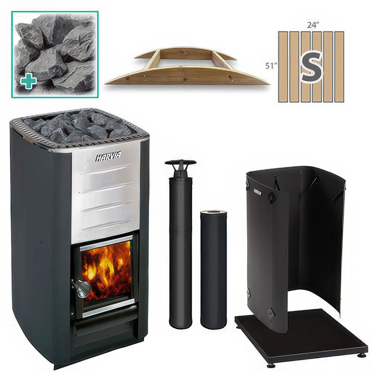 Harvia M3 BK SM FLK Pkg - Wood-Burning Sauna Stove Package, 16.5kW