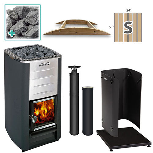 Harvia M3 BK SM FLK Pkg - Wood-Burning Sauna Stove Package, 16.5kW