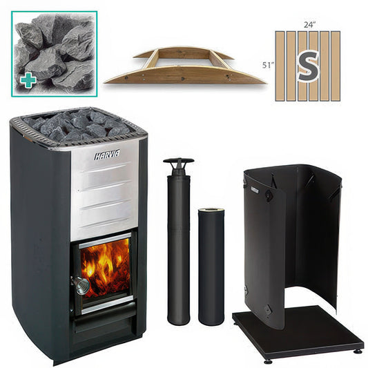 Harvia M3 BK SM FLK Pkg - Wood-Burning Sauna Stove Package, 16.5kW