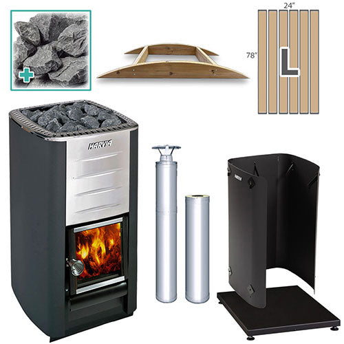 Harvia M3 SS LG FLK Pkg - Wood-Burning Sauna Stove Package, 16.5kW