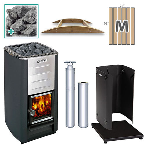 Harvia M3 SS MD FLK Pkg - Wood-Burning Sauna Stove Package, 16.5kW
