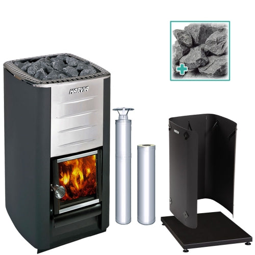 Harvia M3 SS Pkg - Wood-Burning Sauna Stove Package, 16.5kW