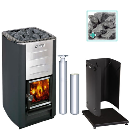 Harvia M3 SS Pkg - Wood-Burning Sauna Stove Package, 16.5kW