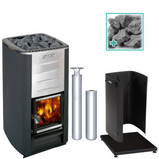 Harvia M3 SS Pkg - Wood-Burning Sauna Stove Package, 16.5kW
