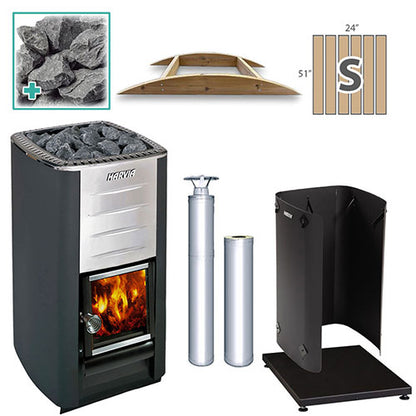 Harvia M3 SS SM FLK Pkg - Wood-Burning Sauna Stove Package, 16.5kW