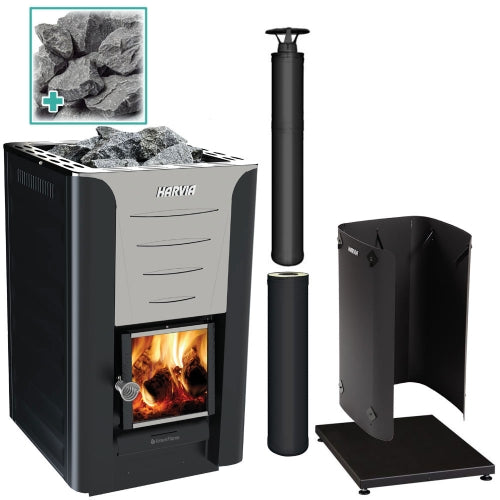Harvia Pro 20 BK Pkg - Wood-Burning Sauna Stove Package, 24kW