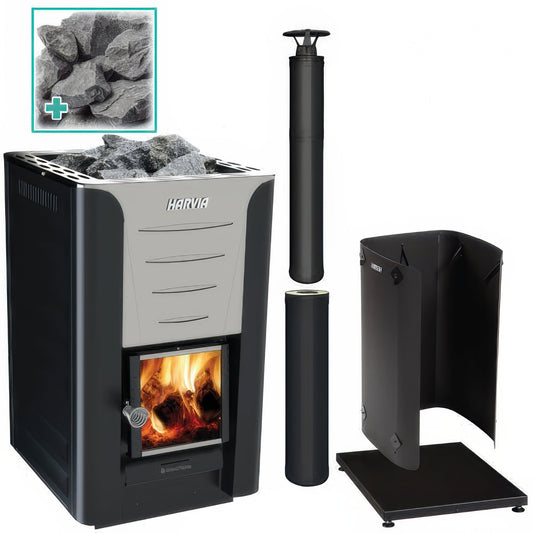 Harvia Pro 20 BK Pkg - Wood-Burning Sauna Stove Package, 24kW