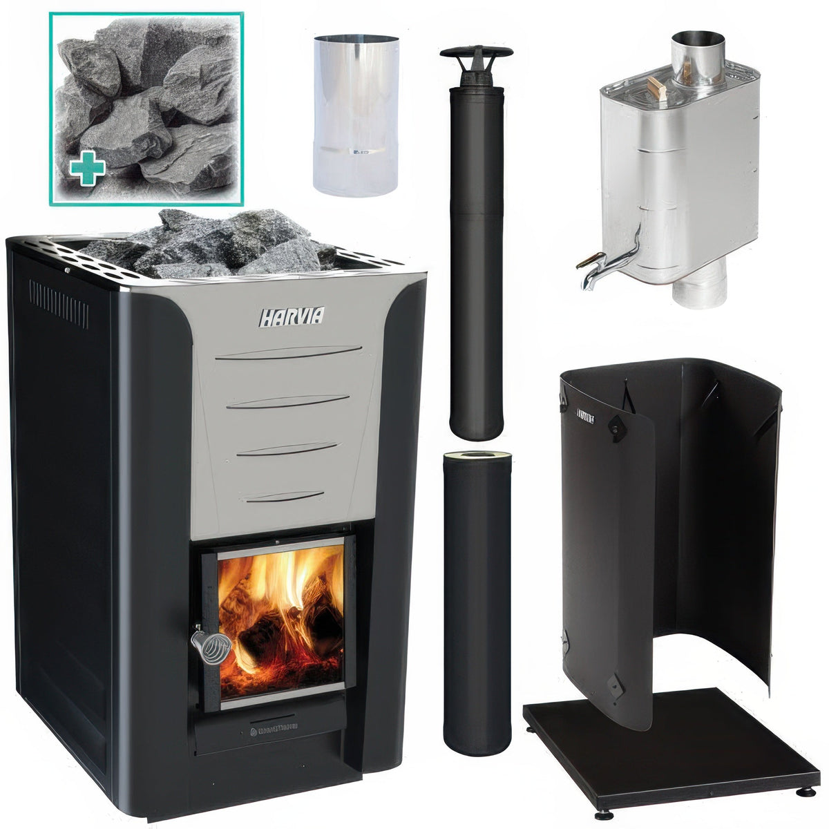Harvia Pro 20 BK WH Pkg - Wood-Burning Sauna Stove Package, 24kW