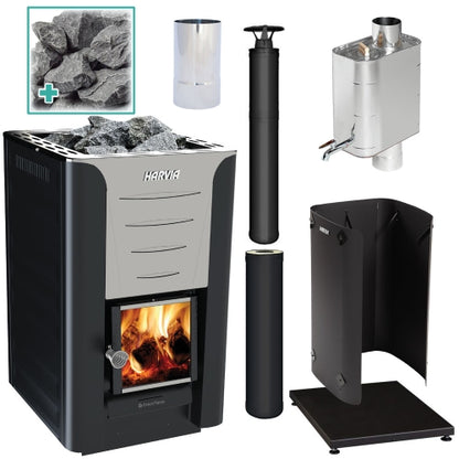 Harvia Pro 20 BK WH Pkg - Wood-Burning Sauna Stove Package, 24kW