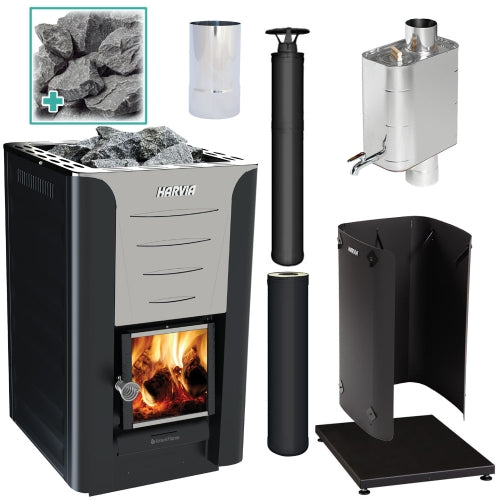 Harvia Pro 20 BK WH Pkg - Wood-Burning Sauna Stove Package, 24kW